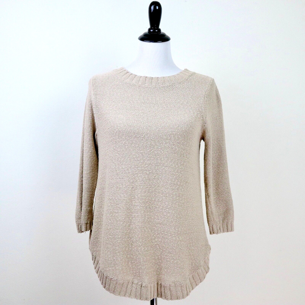 J Jill Size Petite XS Nubby Knit Sweater Pullover Cotton Beige - Picture 2 of 9